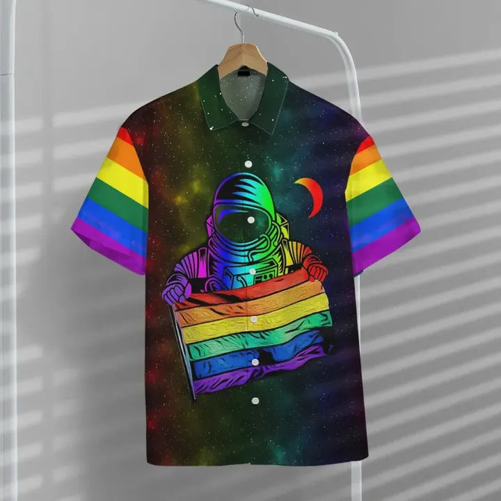 LGBT Hawaiian Shirt Astronaut LGBT Rainbow Flag Galaxy Hawaii Aloha Shirt