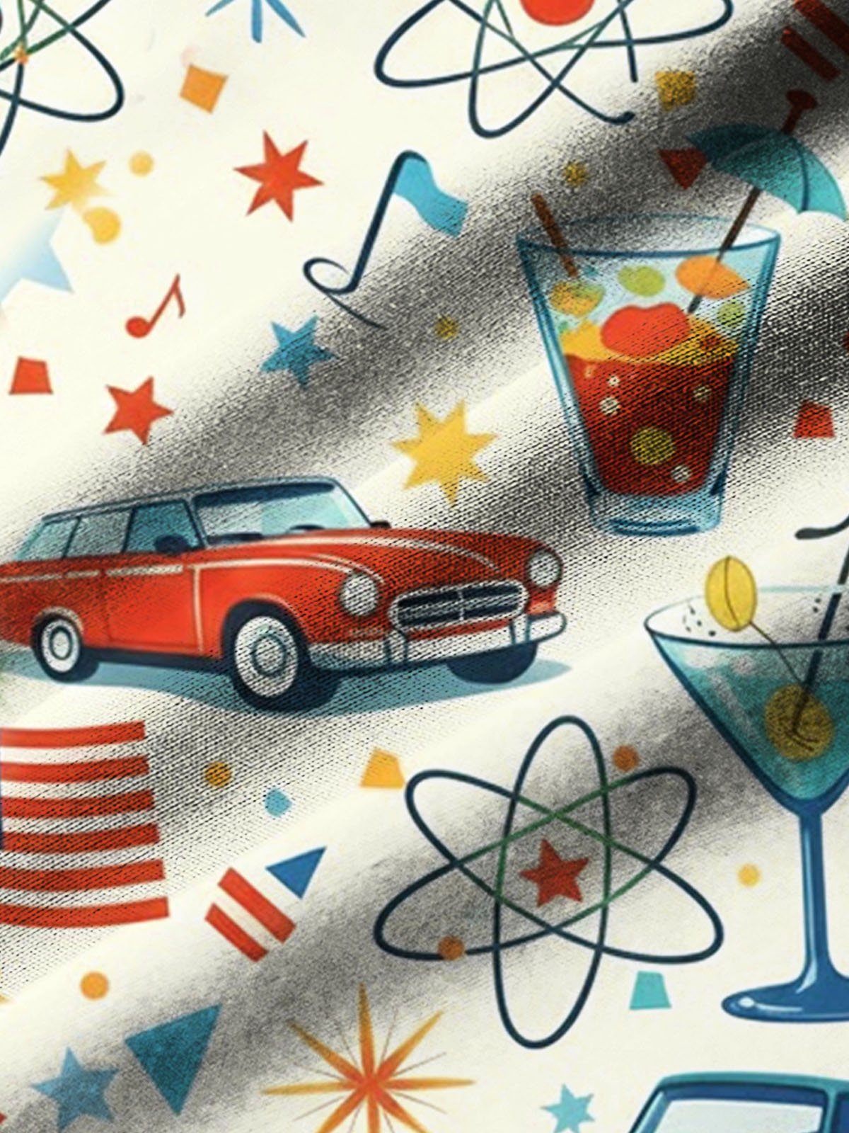 Alohadaddy® Hawaiian Retro Geometric Atomic Car Cocktail Print Men's Button-Down Short-Sleeve Shirt Big & Tall