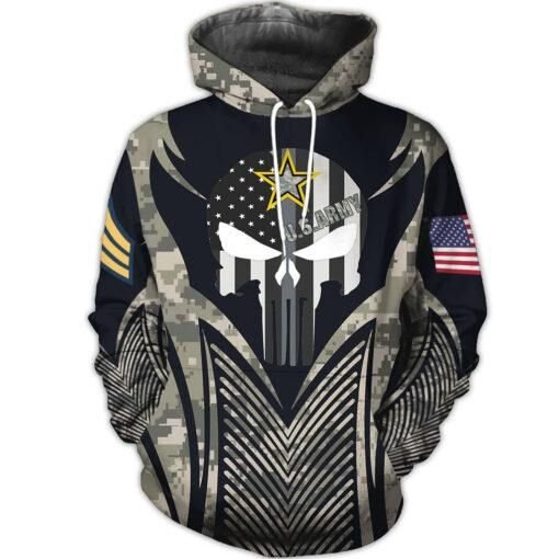 Veteran Hoodie United States Army Veteran Black Grey Camoflage Skull Yellow Star Hoodie Apparel Adult Full Size Full Print