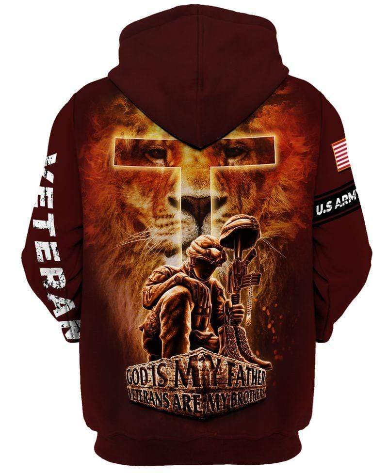 Veteran Hoodie Military Gifts Cross Fire Lion Veteran God Is My Father Hoodie 3D