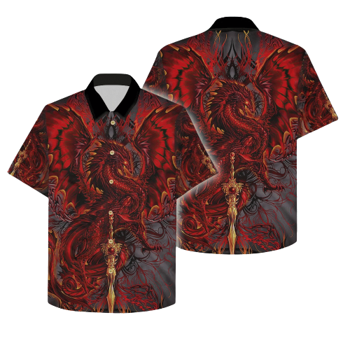 NoClaws DnD Hawaiian Shirt Fire Dragon Sword Red Grey Hawaii Aloha Shirt