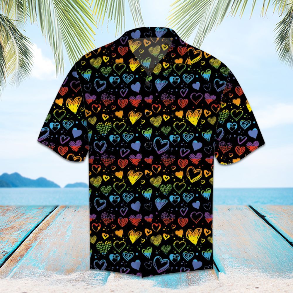 LGBT Pride Hawaii Shirt LGBT Rainbow Hearts Pattern Hawaiian Shirt