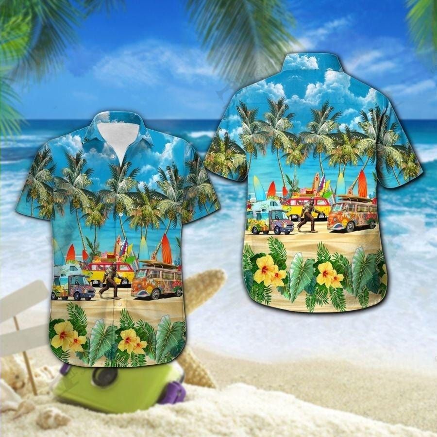 Bigfoot Hawaiian Shirt Bigfoot Beach Vacation Palm Tree Hawaii Aloha Shirt