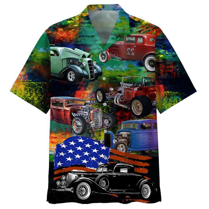 Hot Rod Hawaiian Shirt Hot Rod American Flag Hawaii Aloha Shirt