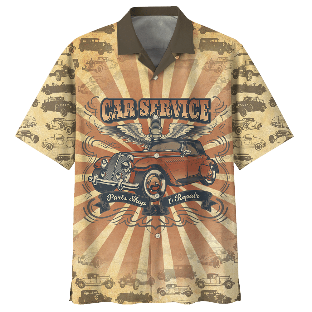 Hot Rod Hawaiian Shirt Car Service Parts Shop And Repair Hot Rod Pattern Hawaii Aloha Shirt
