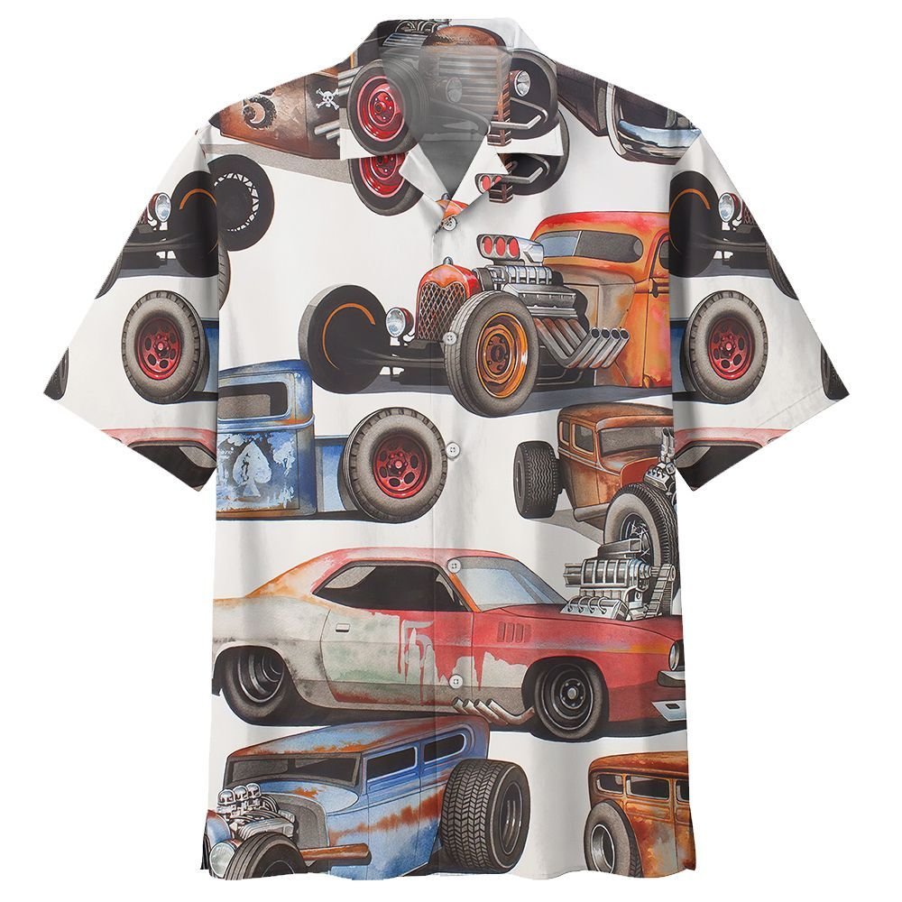 Hot Rod Hawaiian Shirt Rusty Hot Rod White Hawaii Aloha Shirt
