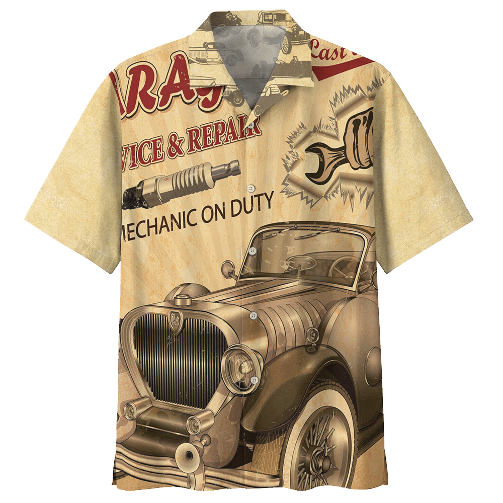 Hot Rod Hawaiian Shirt Vintage Hot Rod Service And Repair Mechanic On Duty Hawaii Aloha Shirt