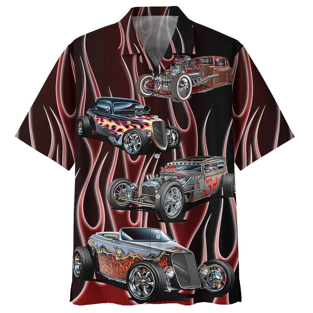 Hot Rod Hawaiian Shirt Hot Rod Fire Pattern Brown Hawaii Aloha Shirt