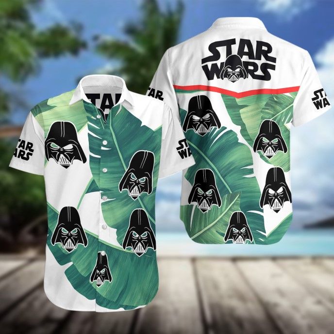 SW Hawaii Shirt Darth Vader Heads Silhouette Pattern Tropical White Hawaiian Shirt Aloha Shirt
