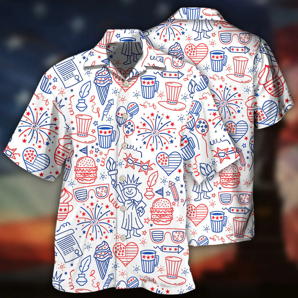 Independence Day Cool Drawing Icon All Printed 3D Hawaiian Shirt Dilypod