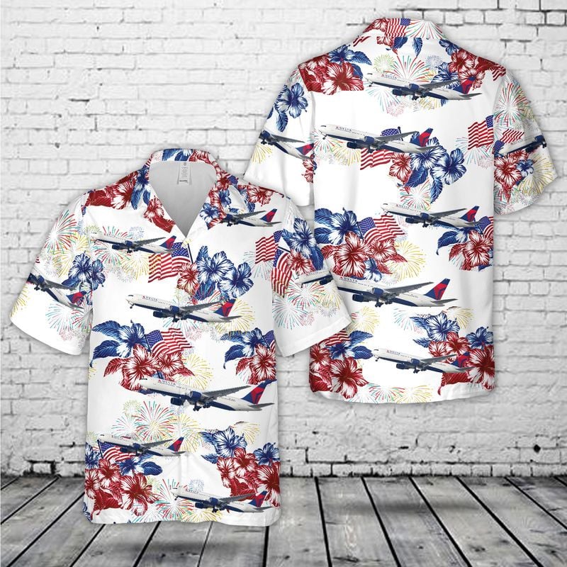 Delta Airlines 767 4th Of July Hawaiian Shirt, Happy Independence Day Beach Hawaii Shirt