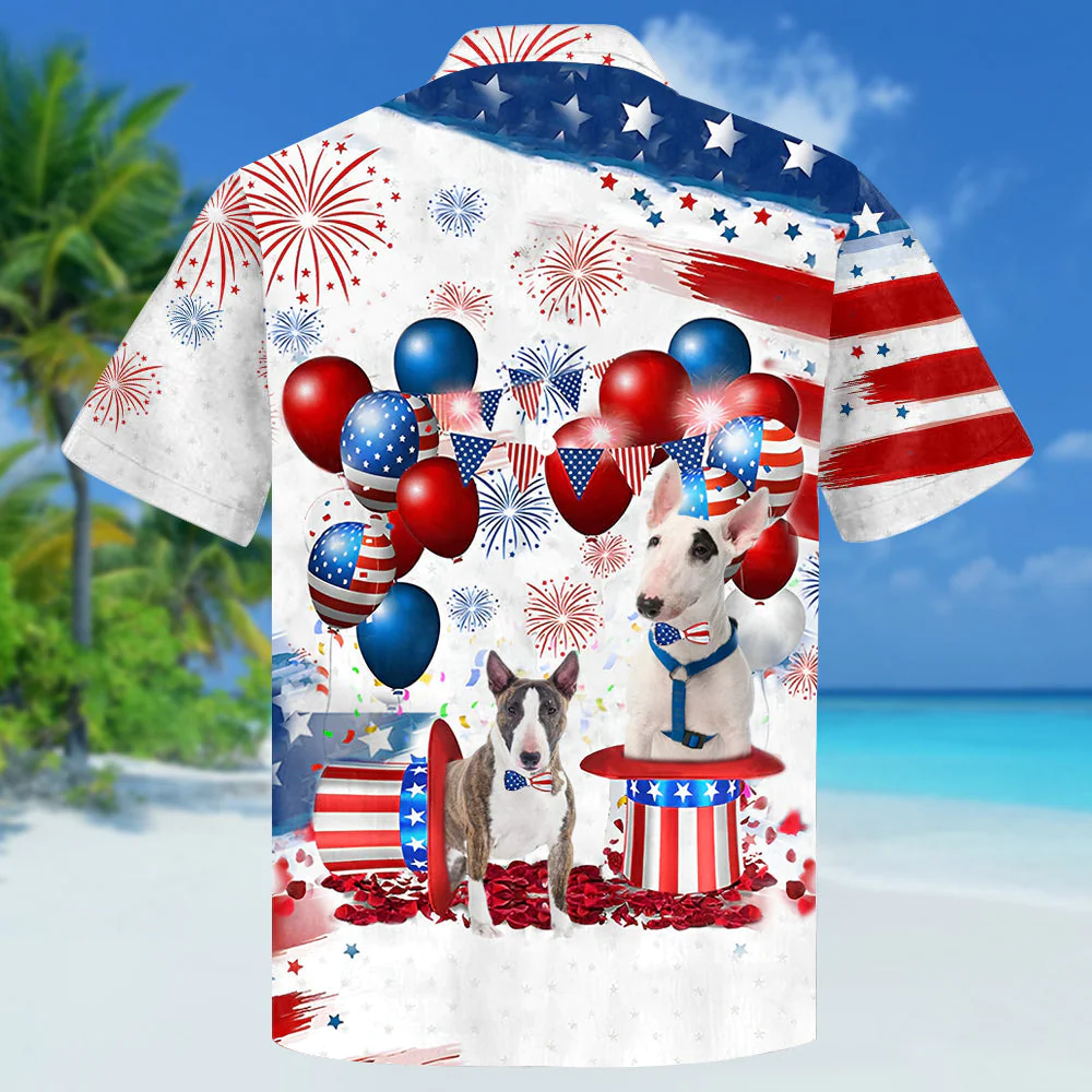 Bull Terrier Independence Day Hawaiian Shirt, Dog Hawaii Beach Shirt Short Sleeve For 4Th Of July