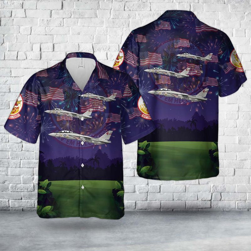 US Navy F-14A Tomcat Of VF-301 "Devil's Disciples", 4th Of July Hawaiian Shirt