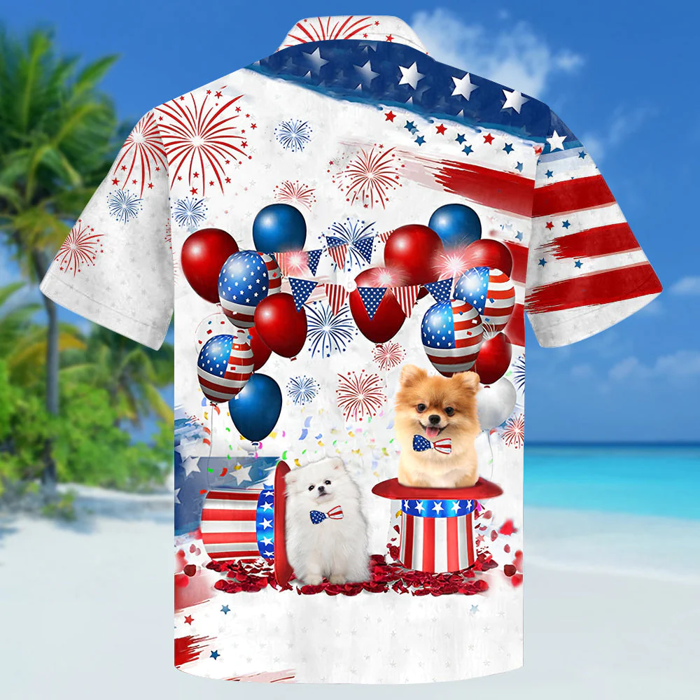 Pomeranian Independence Day Hawaiian Shirt, Dog Hawaii Beach Shirt Short Sleeve For 4Th Of July