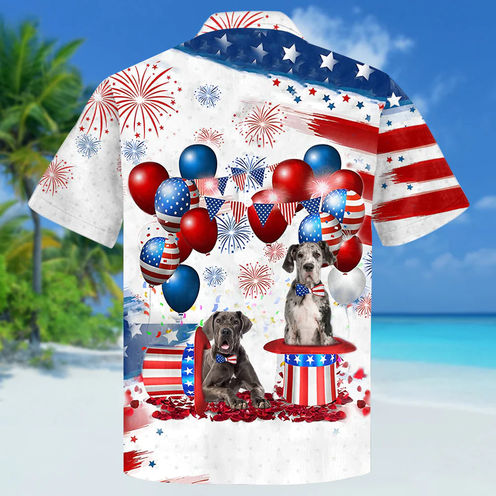 Great Dane Independence Day Hawaiian Shirt, Dog Hawaii Beach Shirt Short Sleeve For 4Th Of July