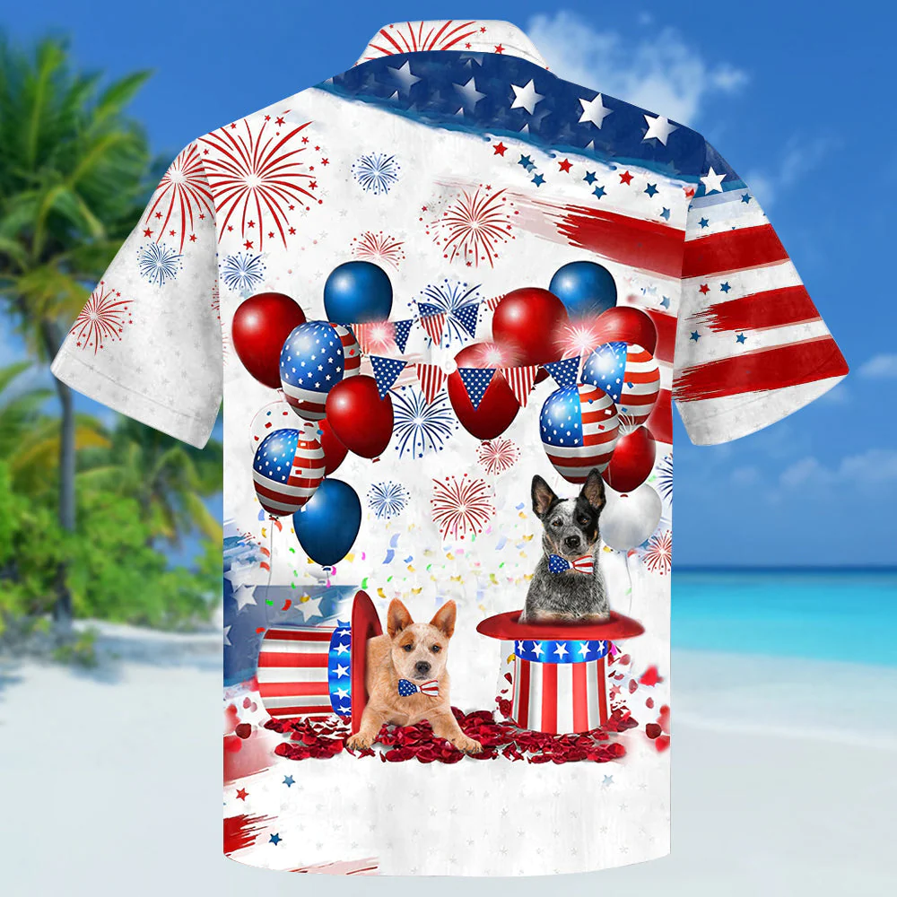 Australian Cattle Independence Day Hawaiian Shirt, Dog Hawaii Beach Shirt Short Sleeve For 4Th Of July