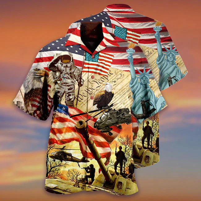 Independence Day Proud American All Printed 3D Hawaiian Shirt, Army Hawaiian Shirt