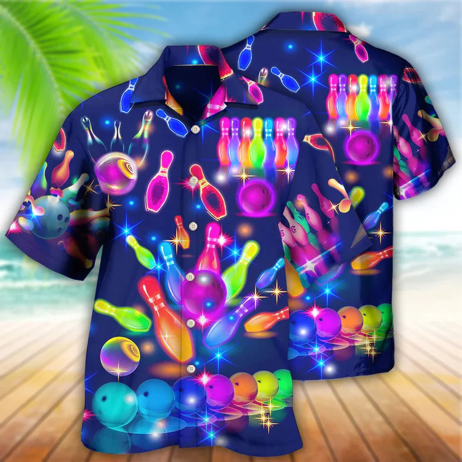 3D Bowling Hawaiian Shirt, Bowling Neon Style Hawaiian Shirt, Bowling Roll Aloha Shirt For Men - Perfect Gift For Bowling Lovers, Bowlers