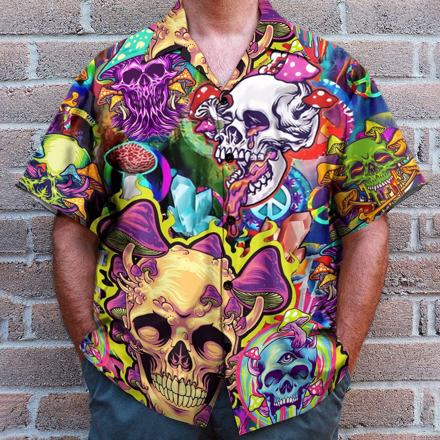 Skull Colorful Printed Casual Abstract Hippie Style - Hawaiian Shirt
