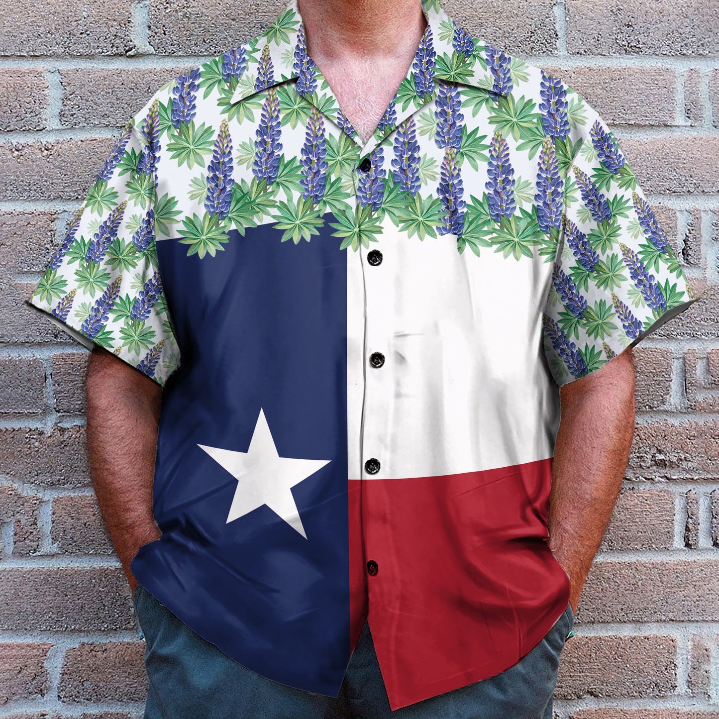 Texas Bluebonnet Flag Men's Button's Up Shirts - Hawaiian Shirt