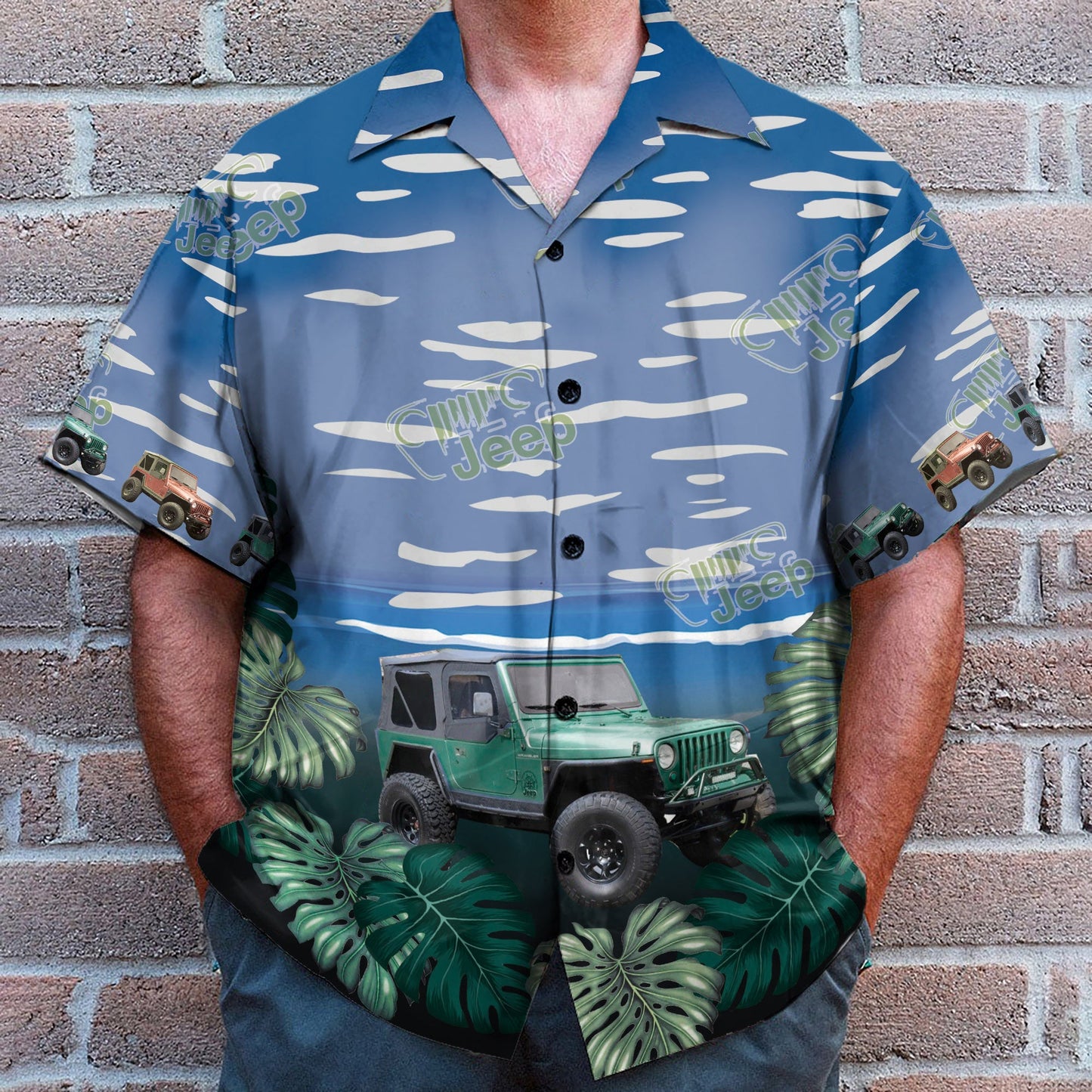 Vintage Jeep Car On The Beach Tropical Summer - Hawaiian Shirt