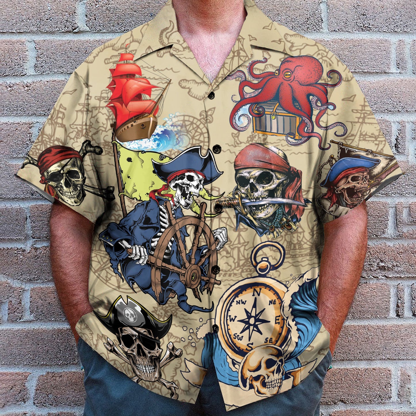 Skull Pirate Men's Button's Up Shirts - Hawaiian Shirt