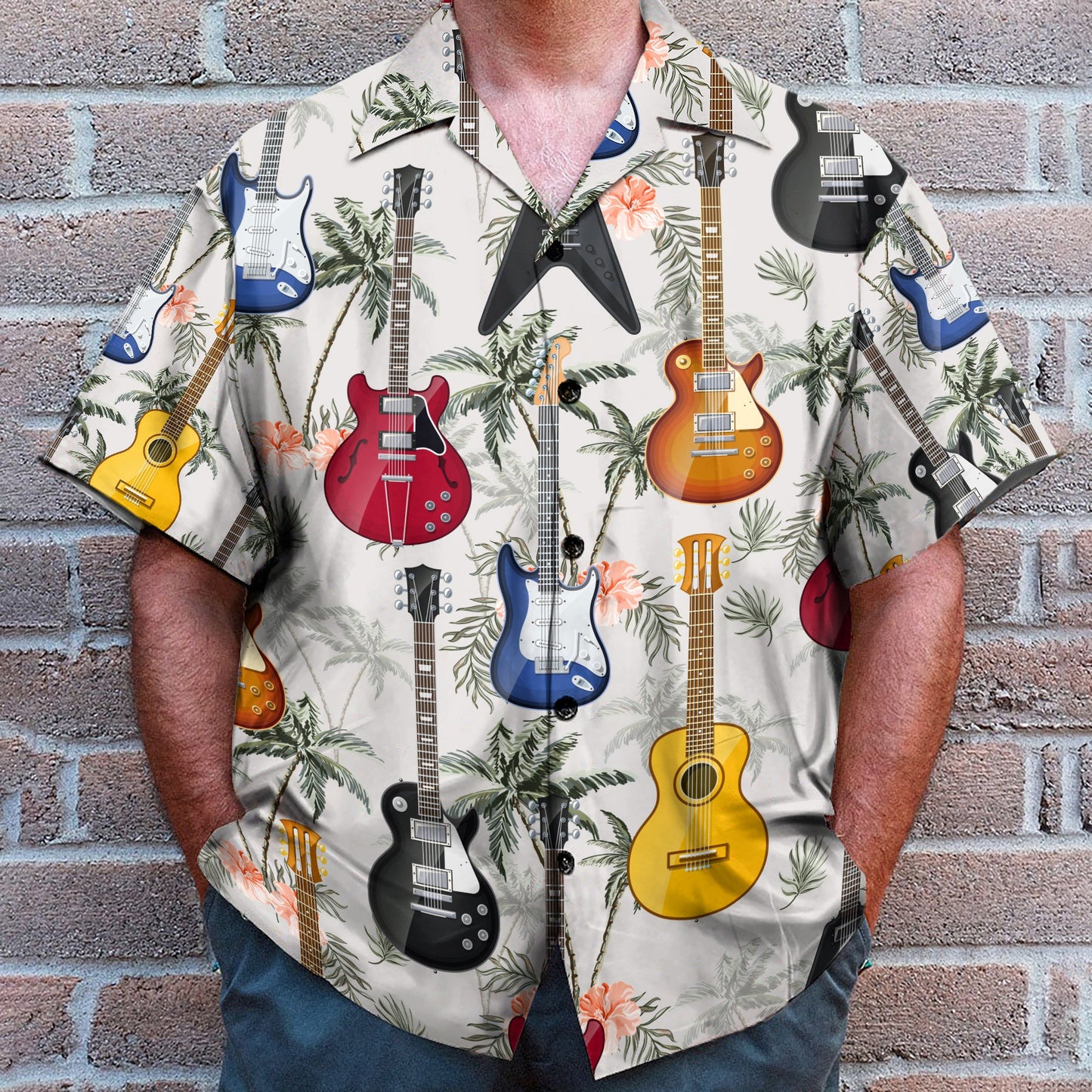 Guitar Tropical Vintage Leaves Pattern - Hawaiian Shirt