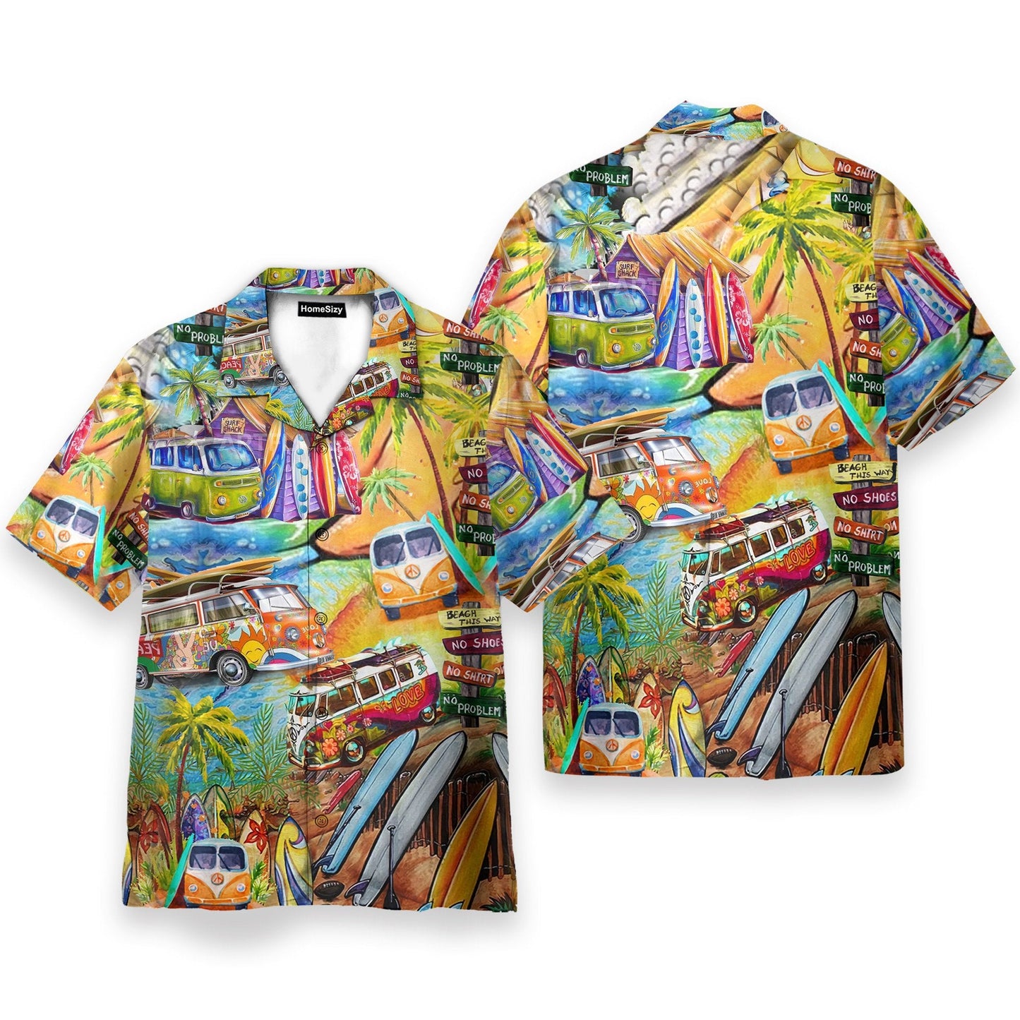 Hippie Bus Men's Button's Up Shirts - Hawaiian Shirt