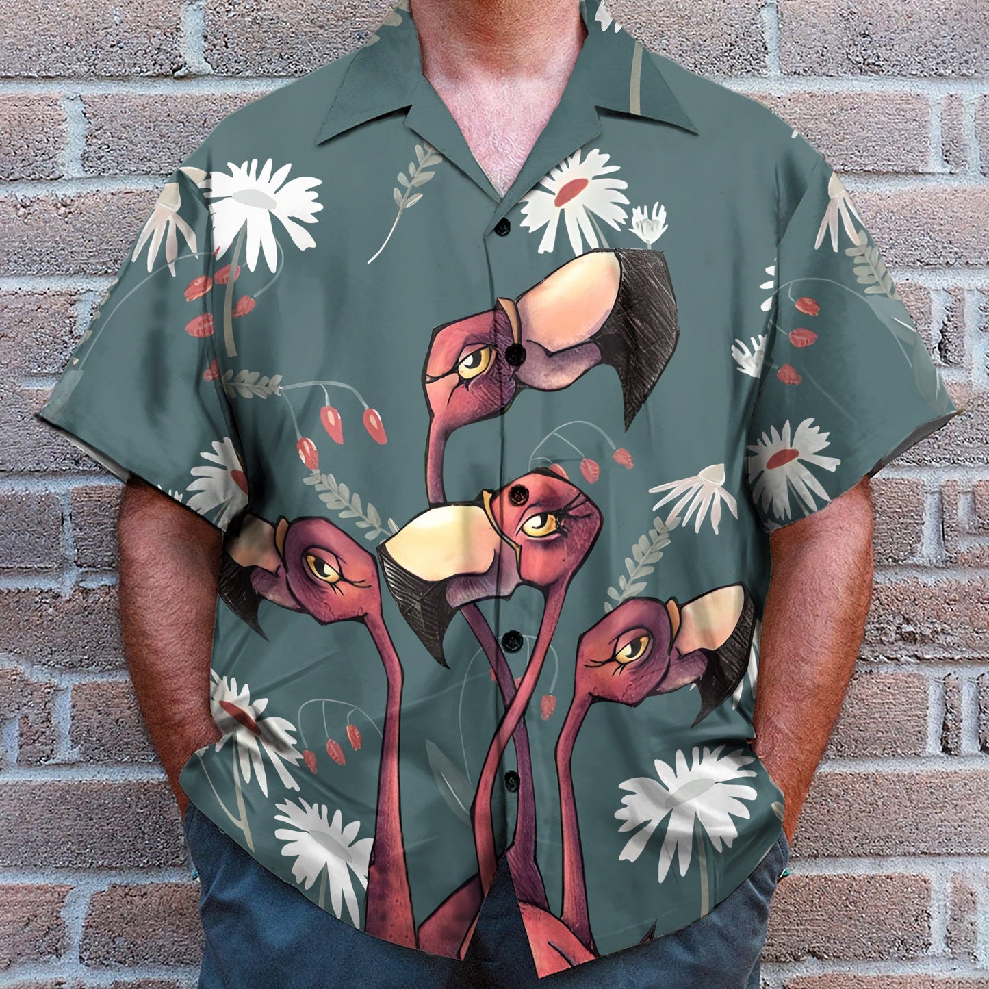 Flamingo Colorful Men's Button's Up Shirts - Hawaiian Shirt