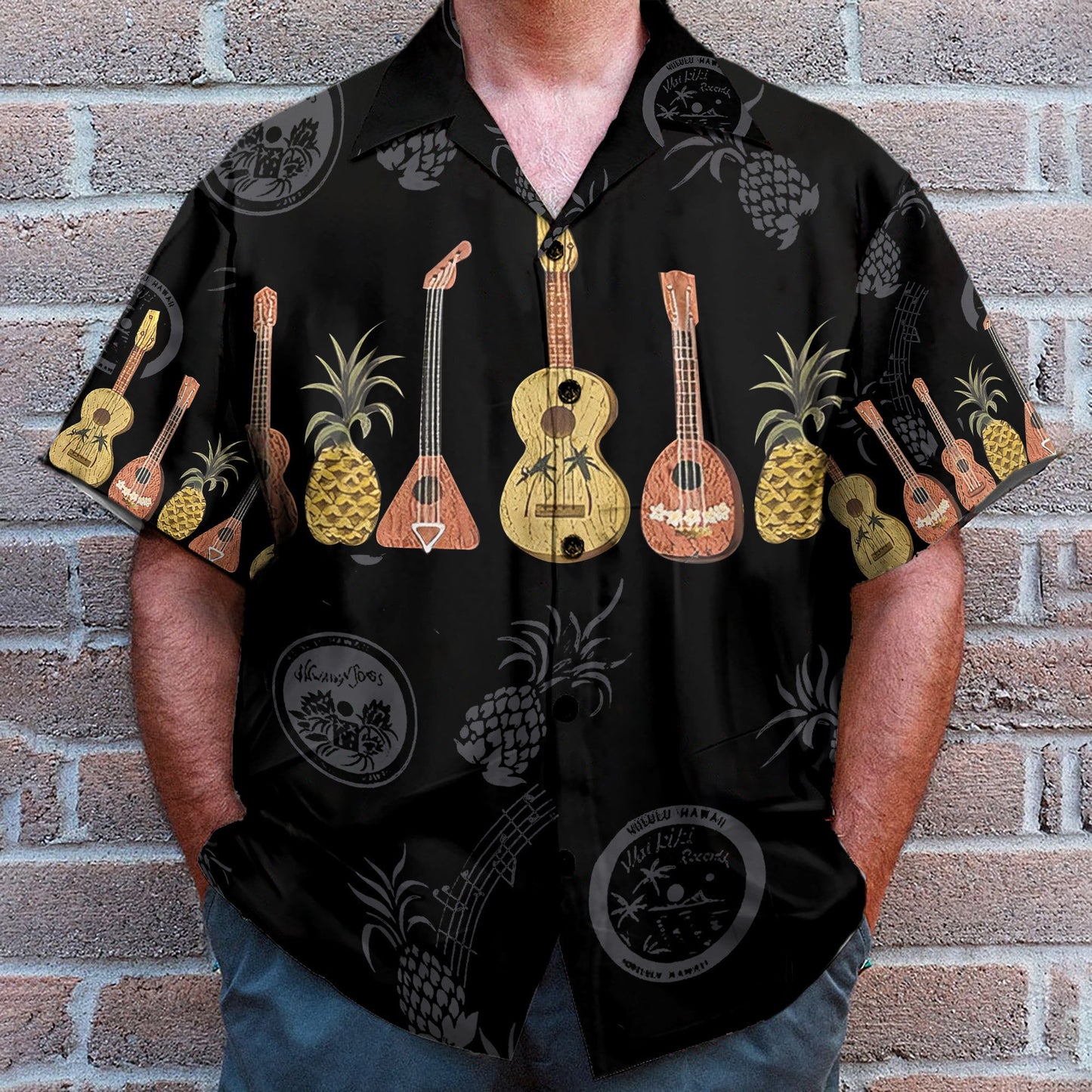 Ukulele And Pineapple Music Frame Pattern - Hawaiian Shirt