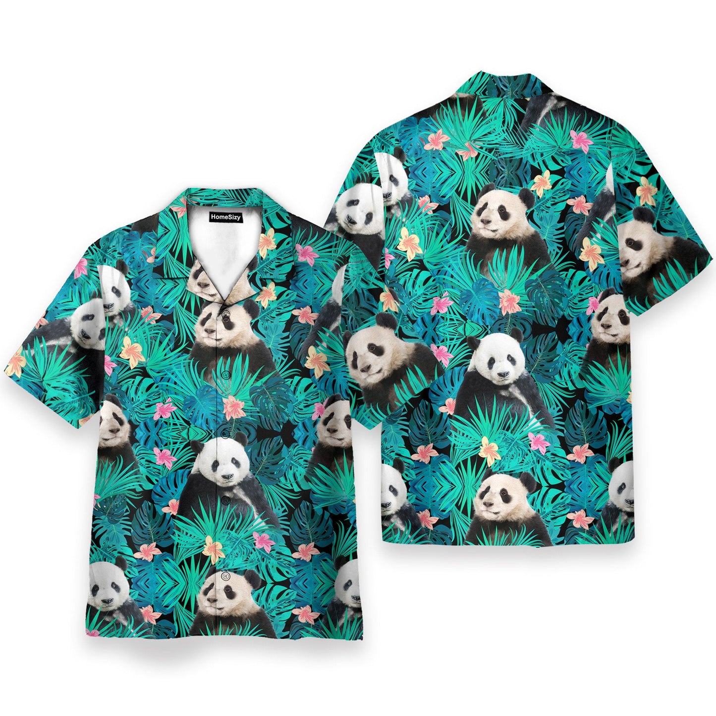 Panda In Tropical Green Leaves - Hawaiian Shirt