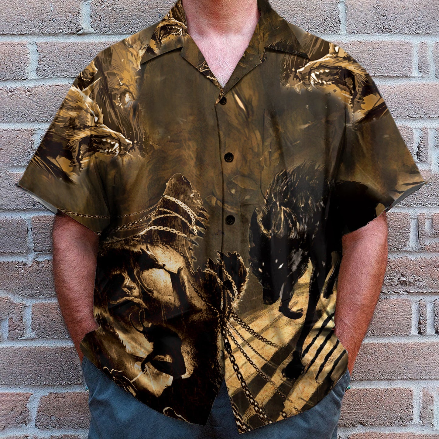 Scary Black Wolf Men's Button's Up Shirts - Hawaiian Shirt