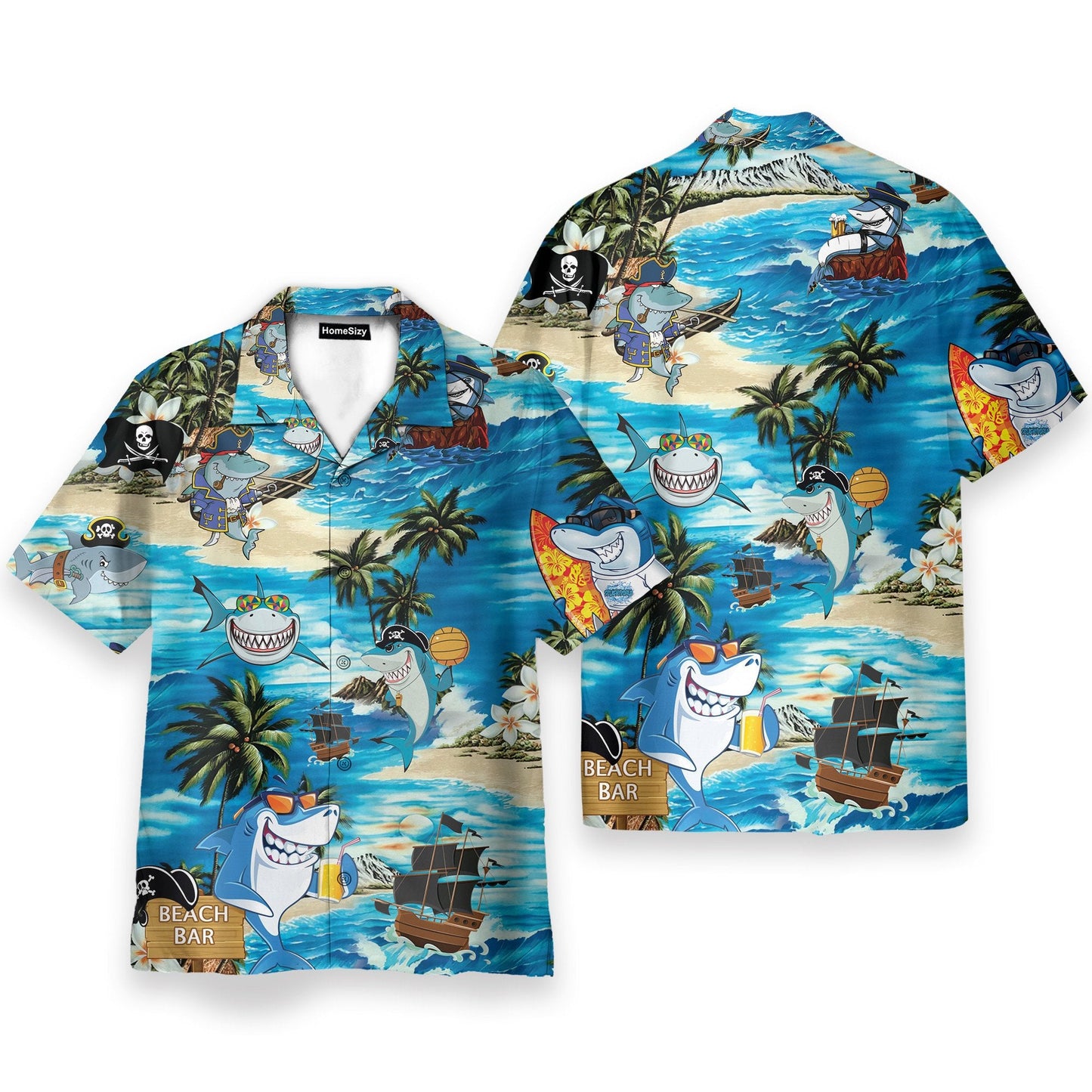 Funny Shark On Beach Bar - Hawaiian Shirt