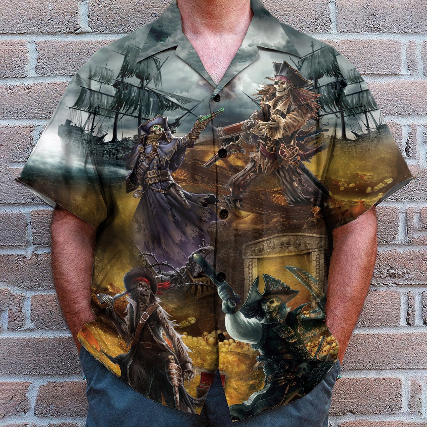 Pirate Skull Fighting For Treasure - Hawaiian Shirt