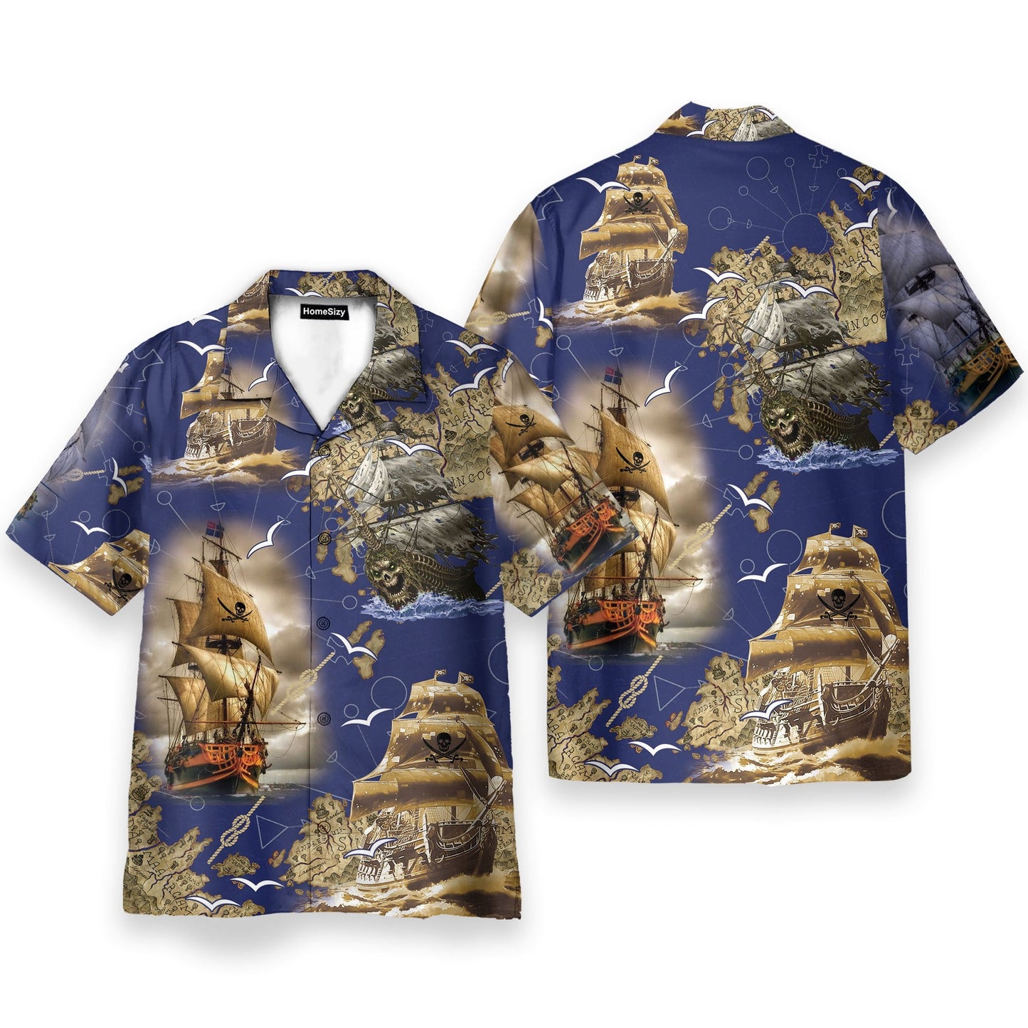 Pirate Boat Men's Button's Up Shirts - Hawaiian Shirt