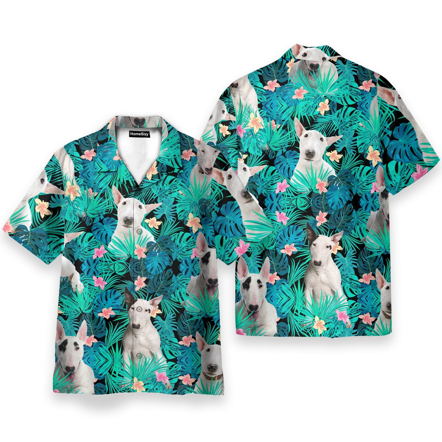 Bull Terrier In Tropical Green Leaves - Hawaiian Shirt