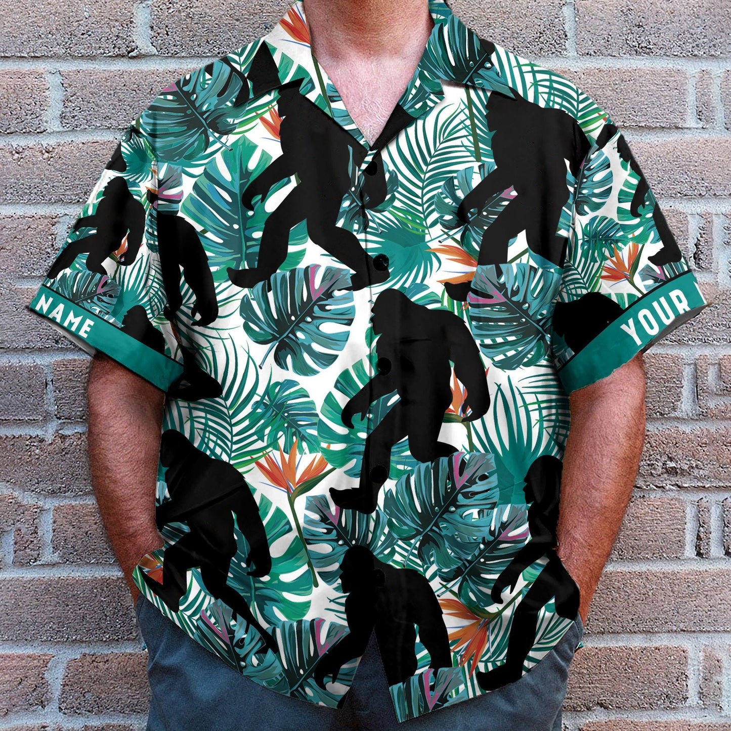 Bigfoot Walking Men's Button's Up Shirts - Hawaiian Shirt