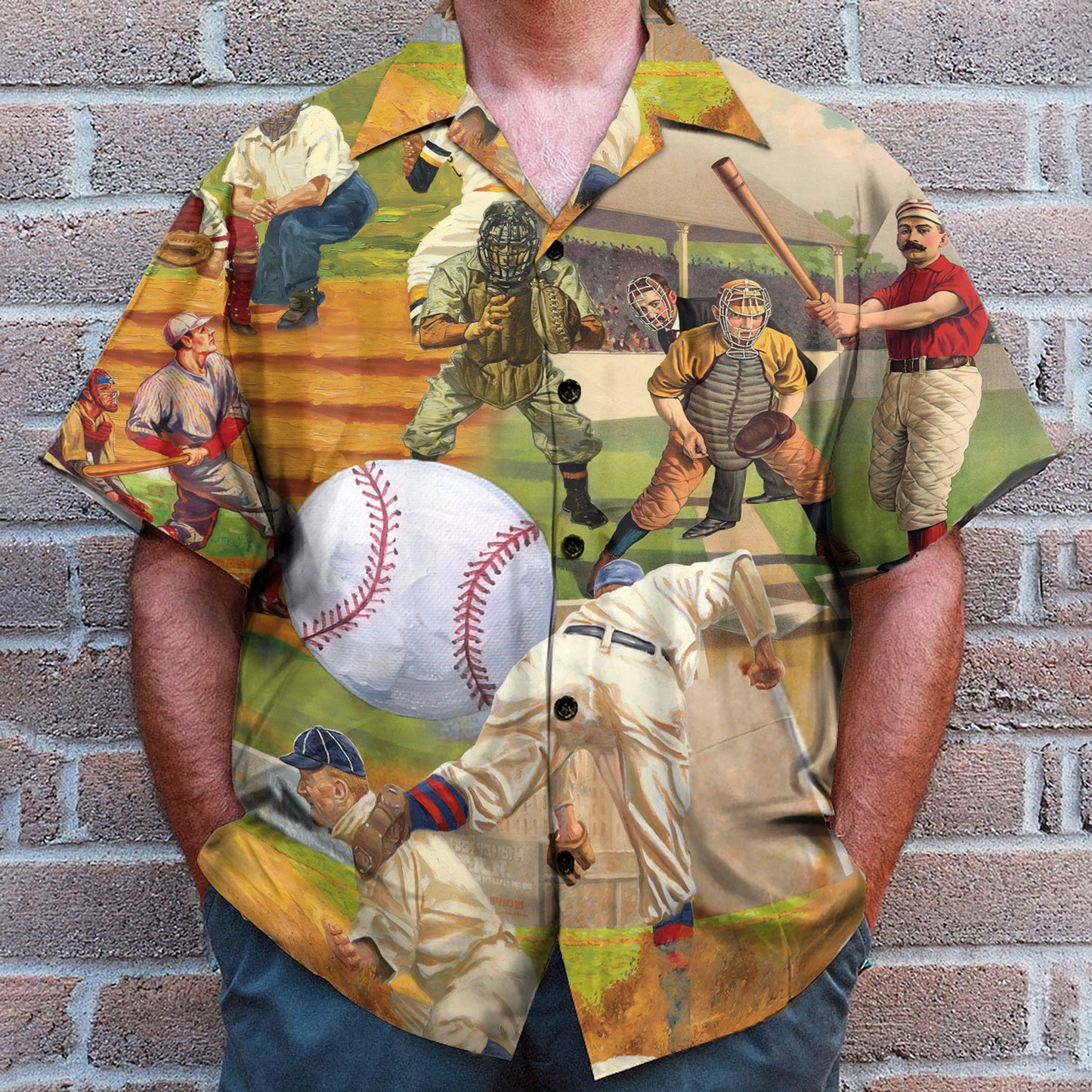 Playing Baseball Men's Button's Up Shirts - Hawaiian Shirt