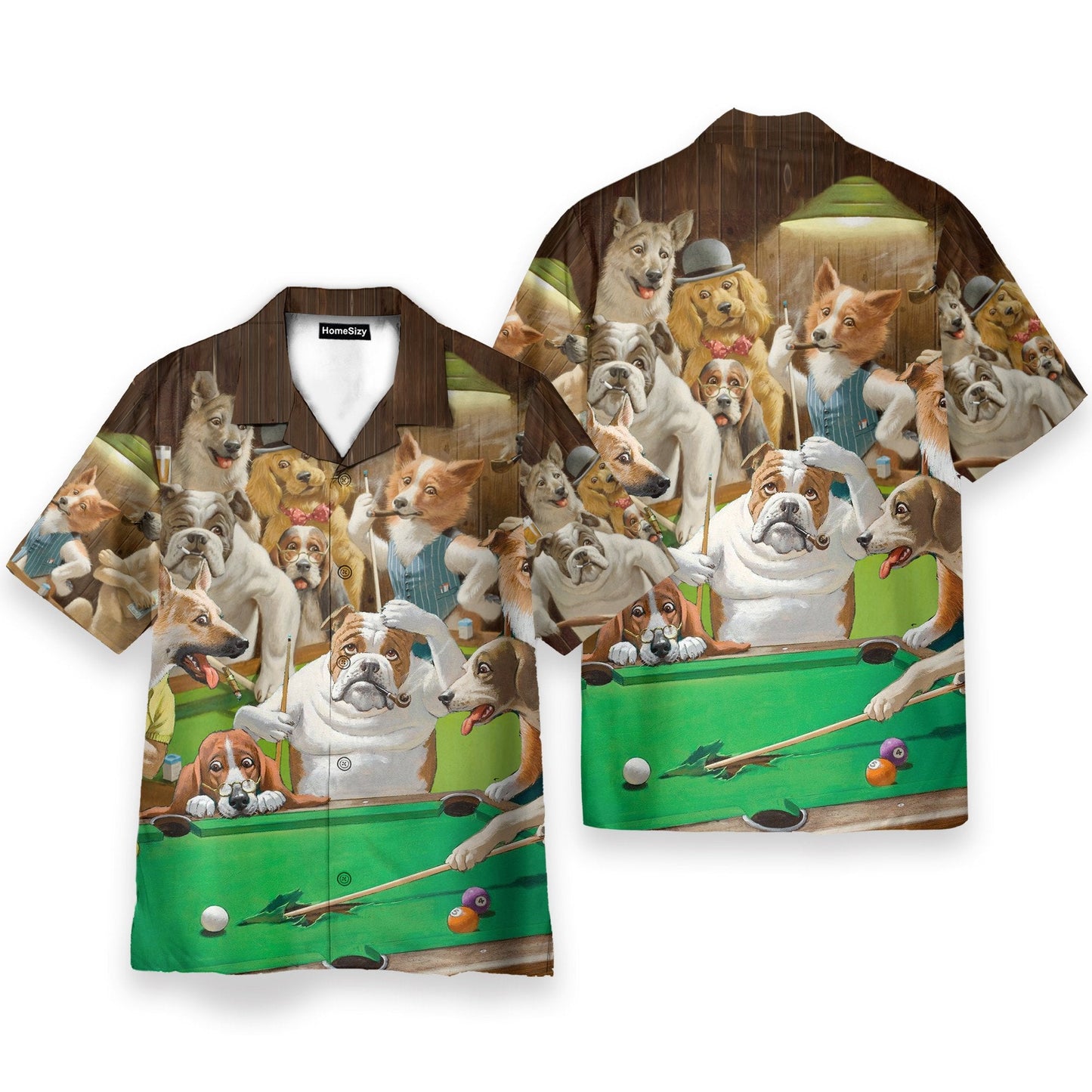 Vintage Dogs Playing Billiard Pool - Hawaiian Shirt