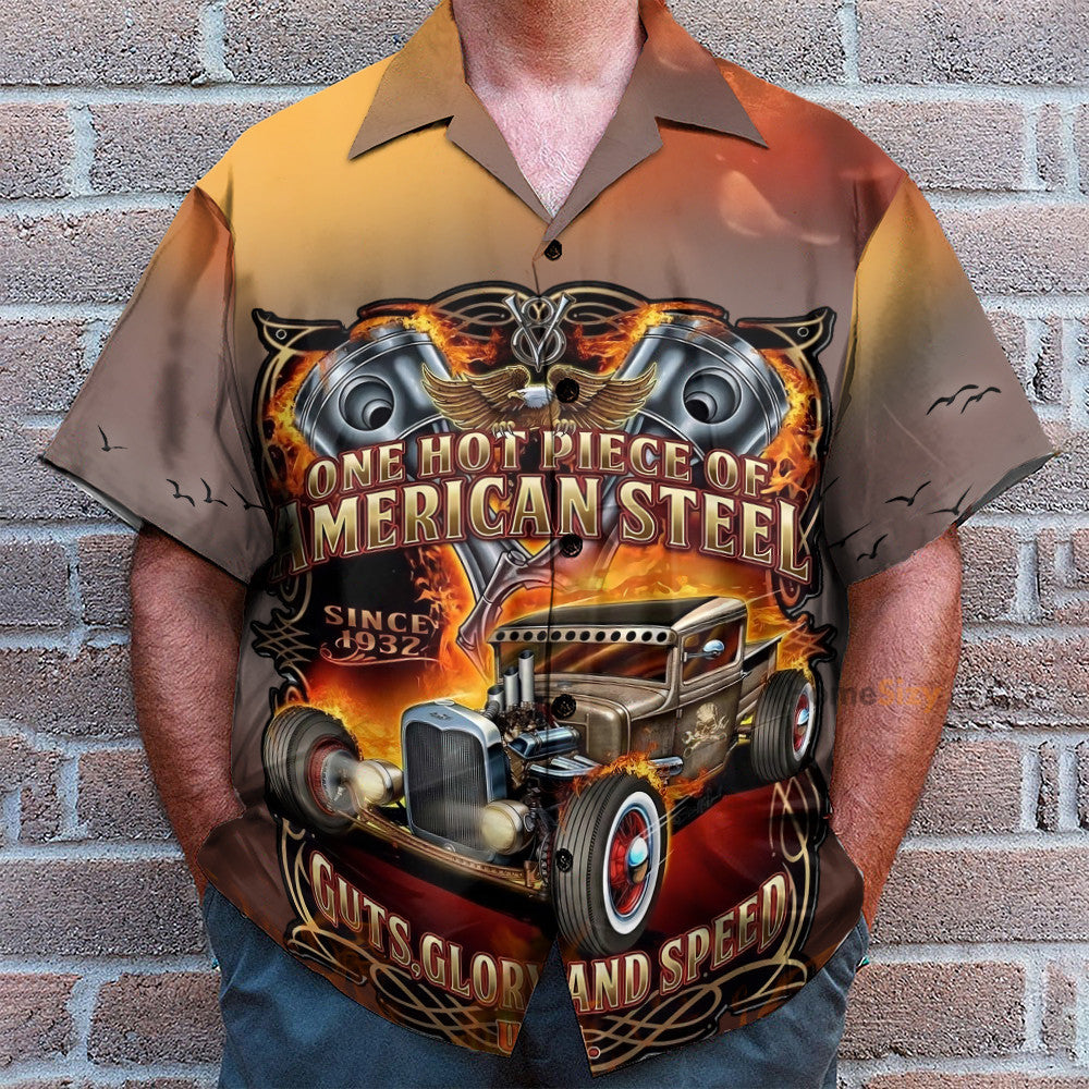 Hot Rod Car One Hot Piece Of American Steel - Hawaiian Shirt