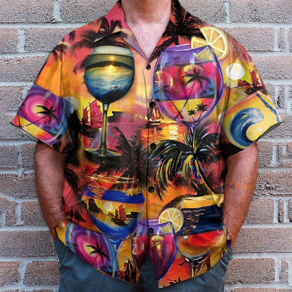 It's Time For Wine Men's Button's Up Shirts - Hawaiian Shirt