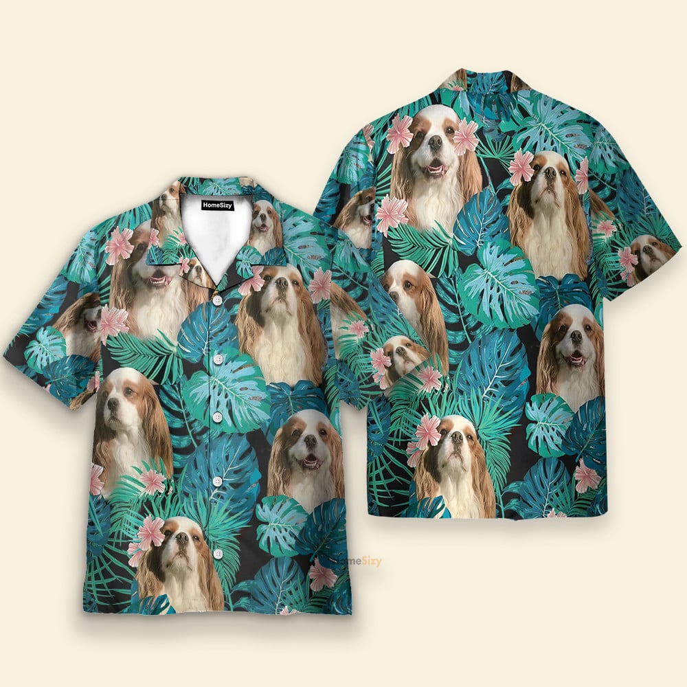 Cavalier King Charles Spaniel Dog In Tropical Green Leaves - Hawaiian Shirt
