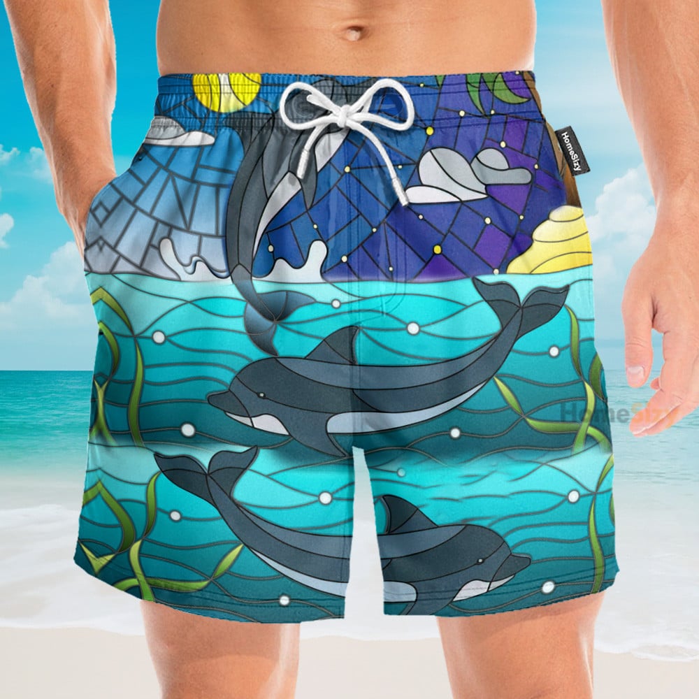 Dolphin Stained Glass Style - Hawaiian Shirt & Beach Shorts