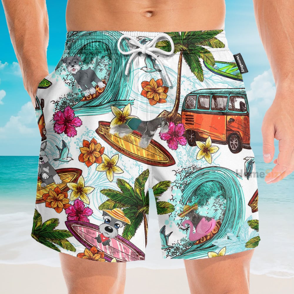 Enjoy Surfing With Miniature Schnauzer Dog - Hawaiian Shirt & Beach Shorts