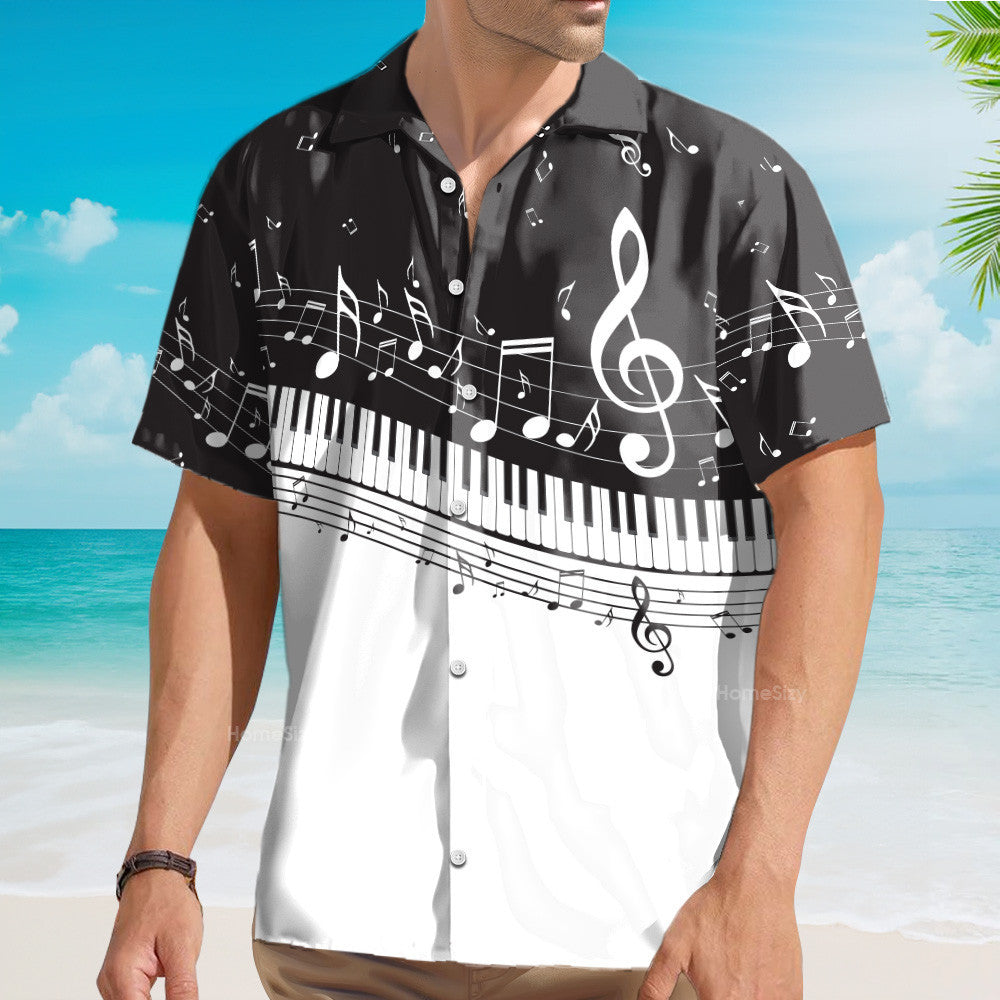 Piano And Music Notes Pattern - Hawaiian Shirt