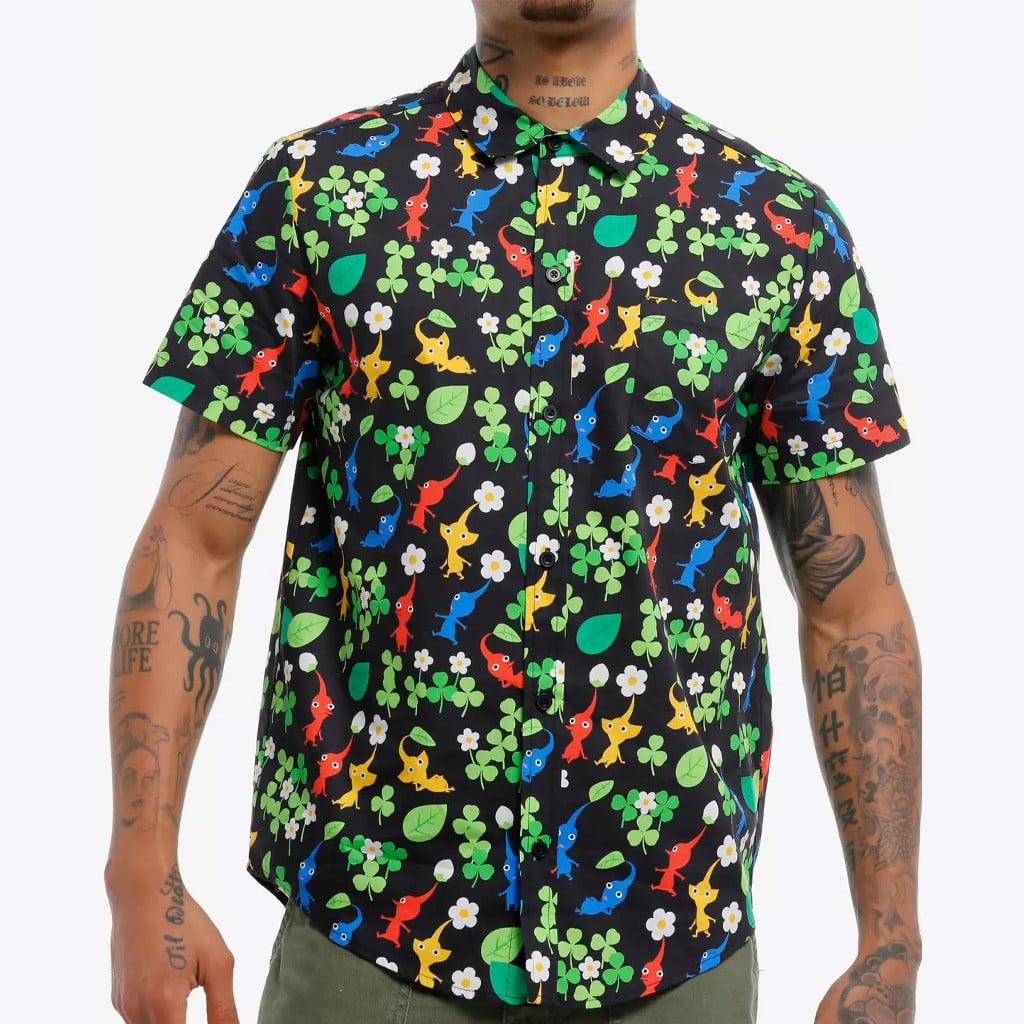 Pikmin Merch Pikmin Character Clover Button Up Shirt Presents For Game Lovers - WearandDecor - Tazila