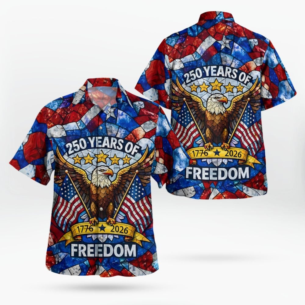 Stained Glass Eagle 250 Years Freedom - Hawaiian Shirt - Patriotic Gift For Family