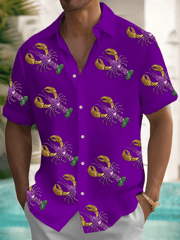 Crawfish Mardi Gras Hawaiian Shirt Fat Tuesday Shirt New Orleans Mardi Gras Clothing - Tazila