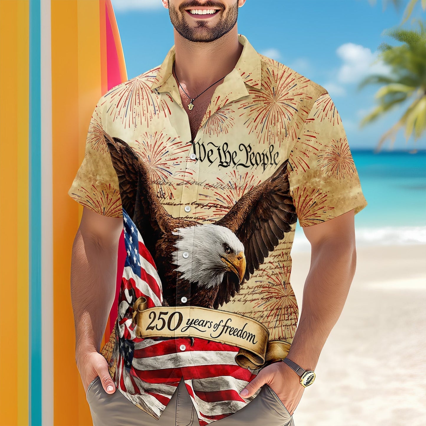 We The People 250 Years Of Freedom Hawaiian Shirt American Flag Patriotic America 250 Merchandise Gifts For Patriotic Dad - Tazila