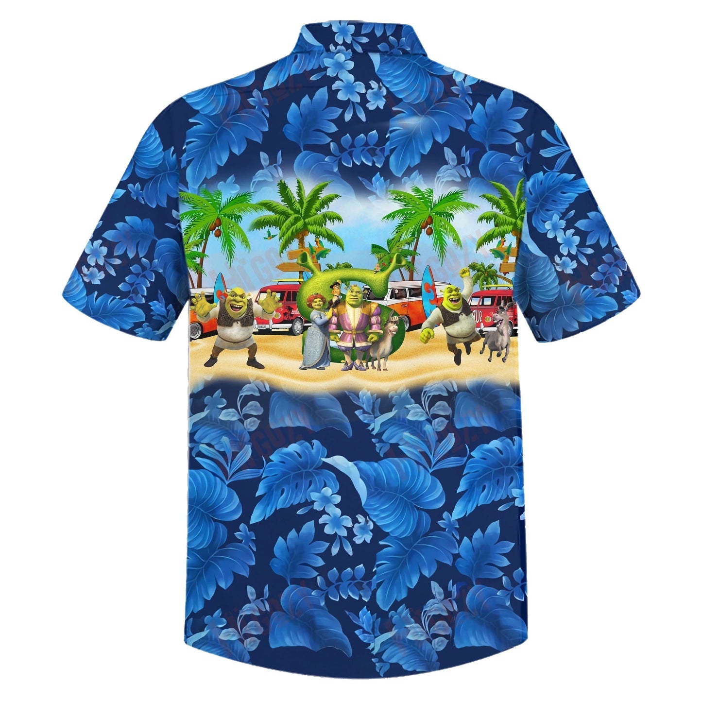 NoClaws Shrek Hawaii Shirt Shrek And Friends Tropical Leaves Aloha Shirt Blue Unisex